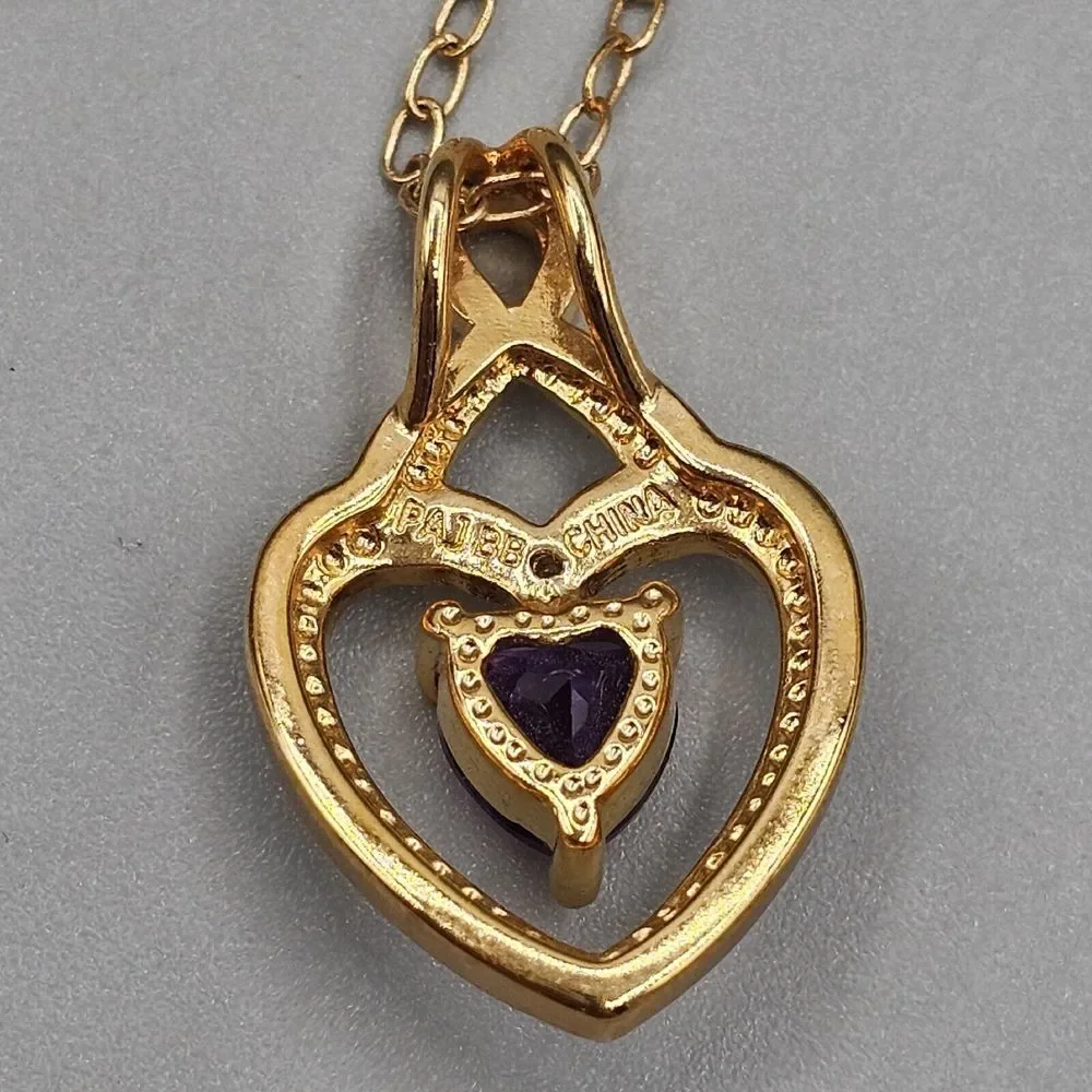 Purple Crystal Open Heart Ring Gold Tone Romantic PAJ Prime Art & Jewel 18